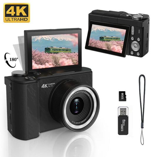 4K Digital Camera for Photography, Auto-Focus 64MP Vlogging Camera for Beginner with 2.4 Inch 180° Flip Screen, 18X Digital Zoom Point and Shoot Camera with 32GB Micro SD Card, Perfect Gifts for Halloween and Thanksgiving