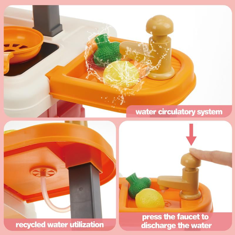 Play Kitchen Set for Kids, 25 Inch Kids Play Kitchen with Realistic Lights and Sounds Simulation of Spray, 43 Counts Toy Kitchen Set, Girls Boys Gift