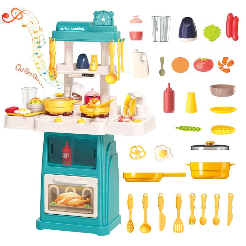 Play Kitchen Set for Kids, 25 Inch Kids Play Kitchen with Realistic Lights and Sounds Simulation of Spray, 43 Counts Toy Kitchen Set, Girls Boys Gift