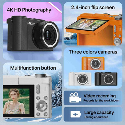 4K Digital Camera for Photography, Auto-Focus 64MP Vlogging Camera for Beginner with 2.4 Inch 180° Flip Screen, 18X Digital Zoom Point and Shoot Camera with 32GB Micro SD Card, Perfect Gifts for Halloween and Thanksgiving